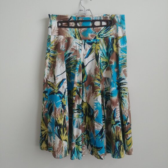 Rachel Adams 100% cotton midi skirt full pleated lined blue green pattern 8 - Picture 7 of 12